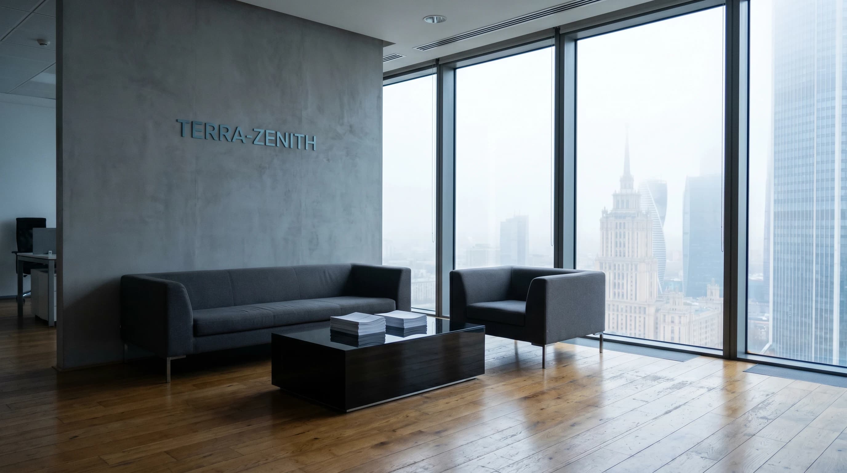 Moscow office reception with Terra-Zenith branding